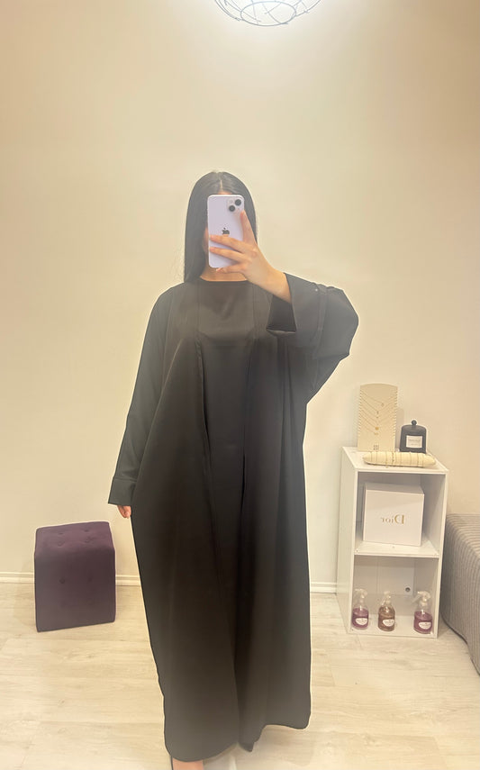 Ensemble Abaya kimono en lin, noir