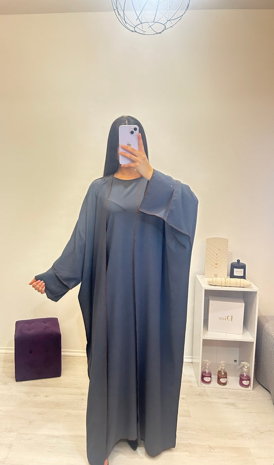 Ensemble Abaya kimono 3 pièces, gris nuit