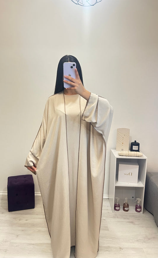 Ensemble Abaya kimono 3 pièces, beige