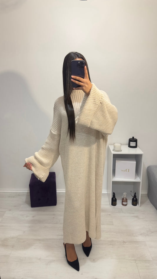 ROBE EN MAILLE, BEIGE