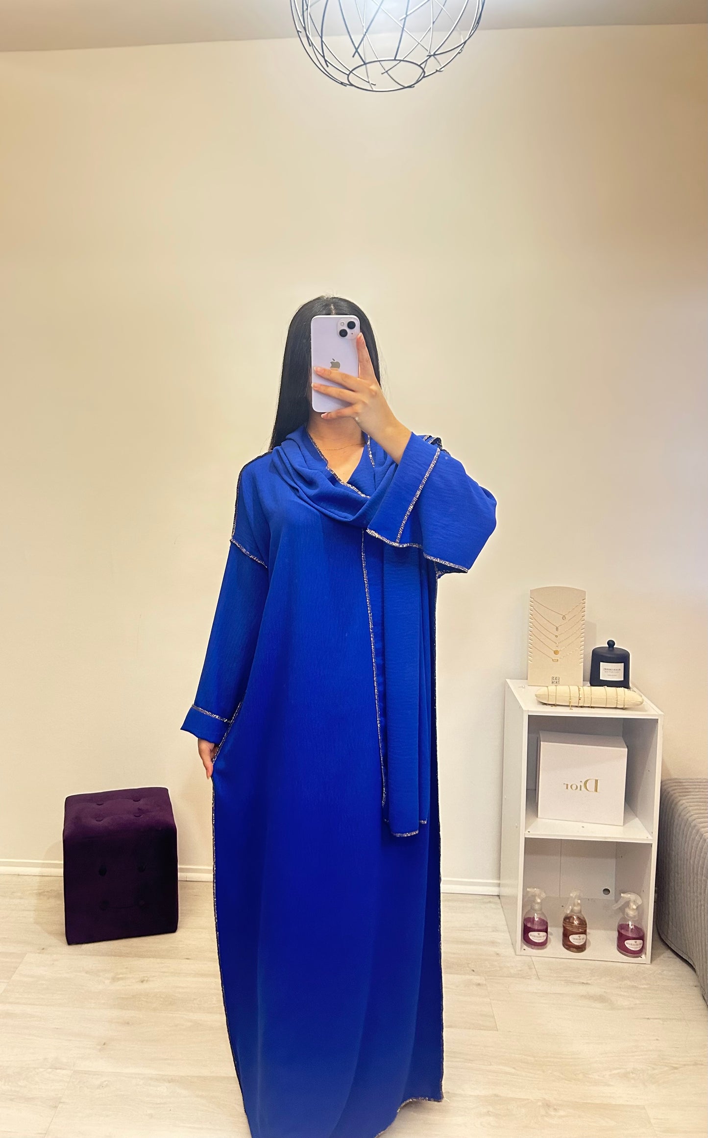 ABAYA NAWEL BLEUE ÉLECTRIQUE