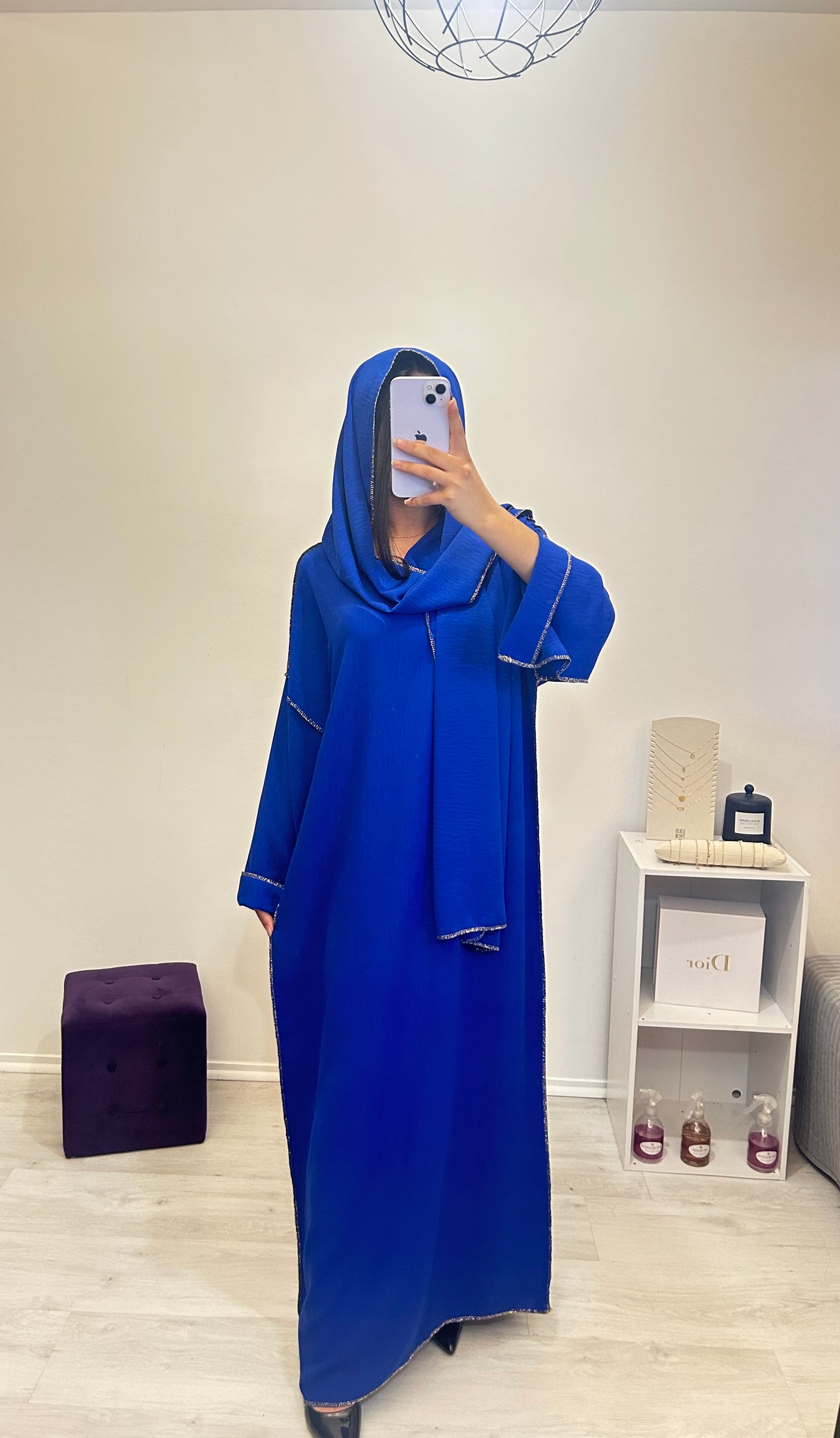 ABAYA NAWEL BLEUE ÉLECTRIQUE