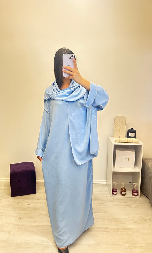 Abaya NAWEL bleu ciel